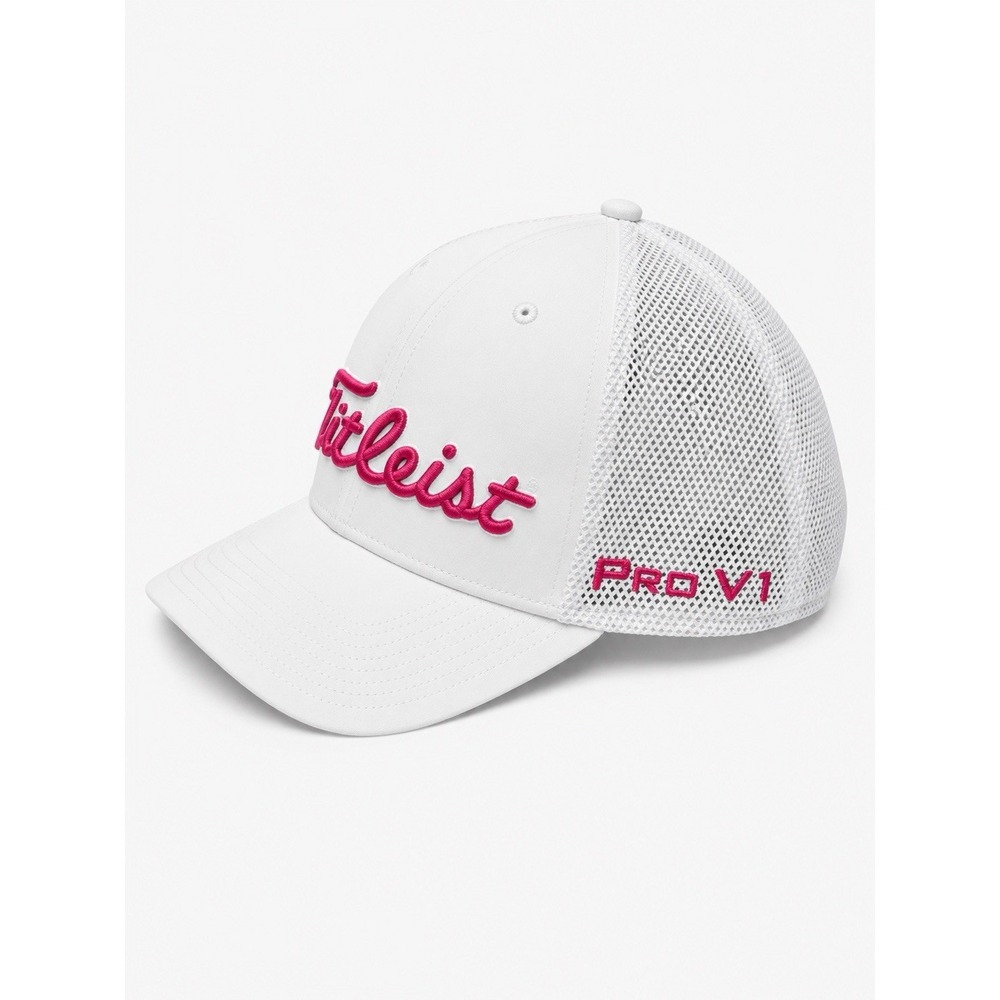 Titleist FootJoy Pro V1 White Pink Mesh Snapback Golf Hat Adjustable - Picture 2 of 5